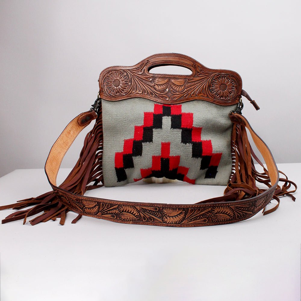 Saddle Blanket Leather Clutch Bag For Women With Western Style Intricate Detailing