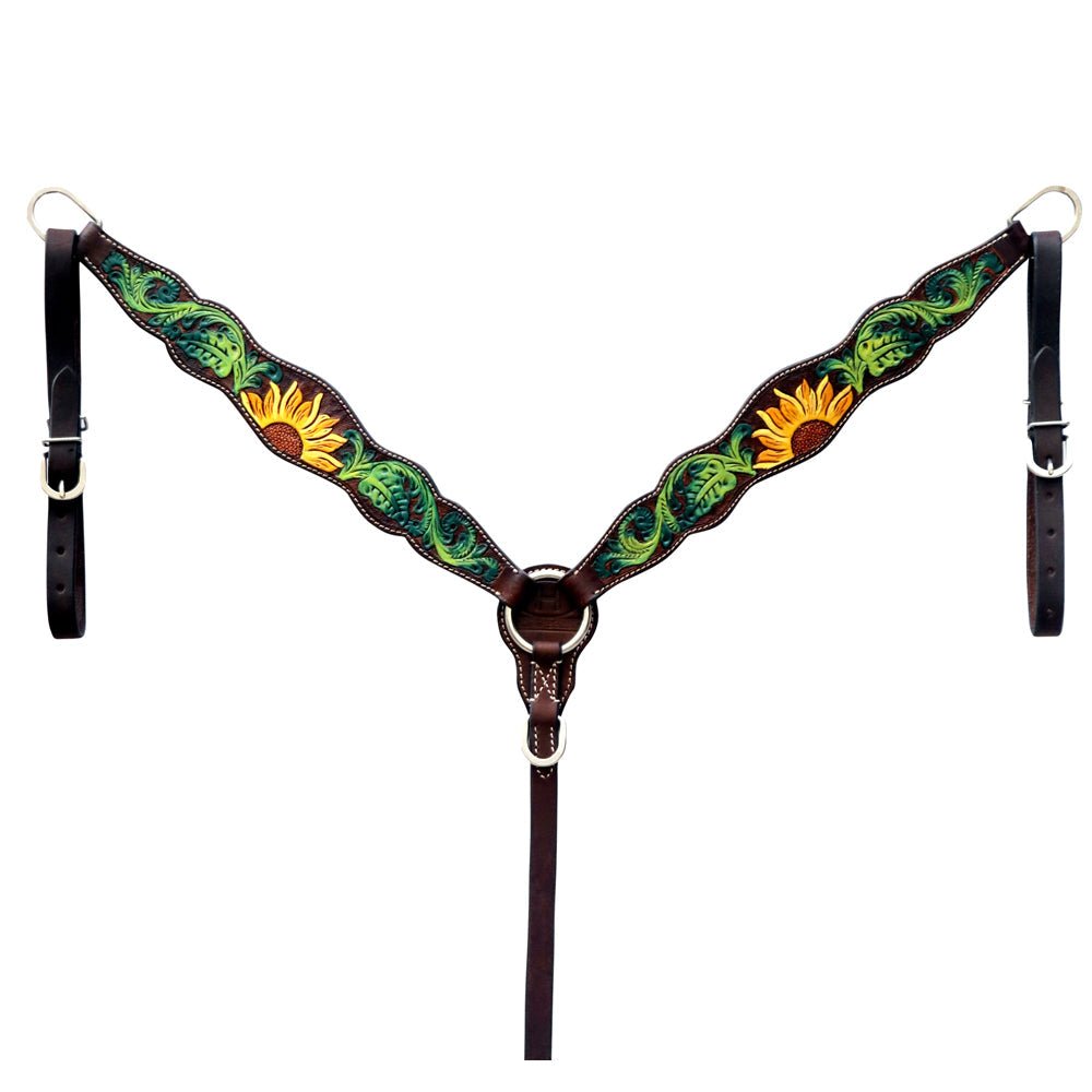 Bar H Equine Horse Genuine Leather Floral Design Hand Painted Tack Set Brown