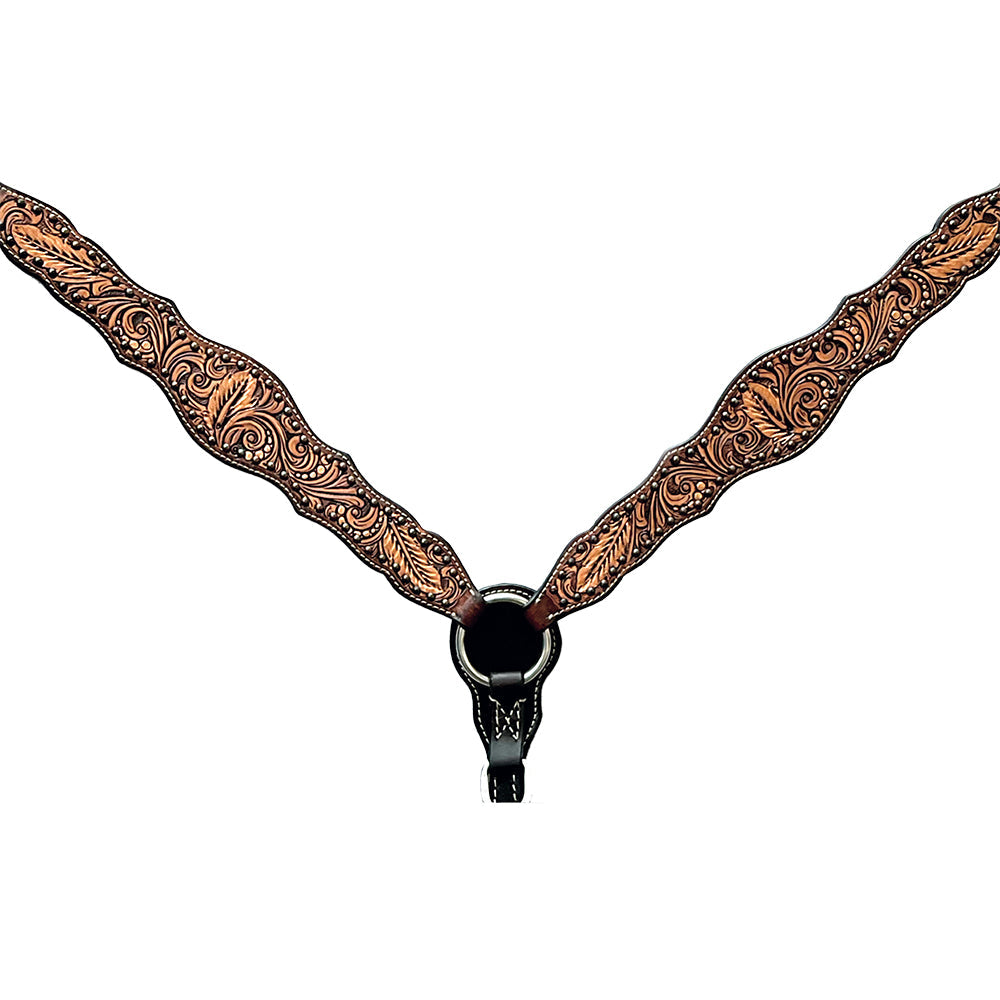 Bar H Equine Genuine Western American Leather Horse Premium Headstall & Breast Collar Set