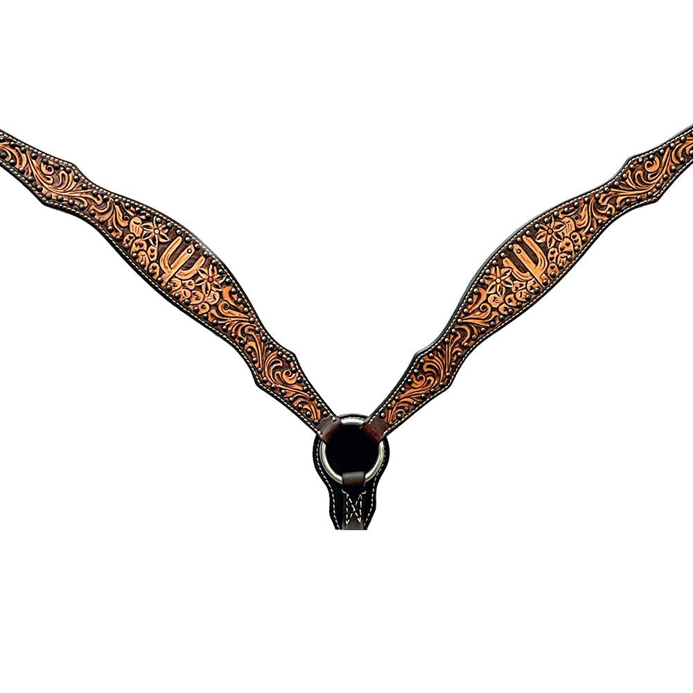 Bar H Equine Genuine Western American Leather Horse Premium Headstall & Breast Collar Set