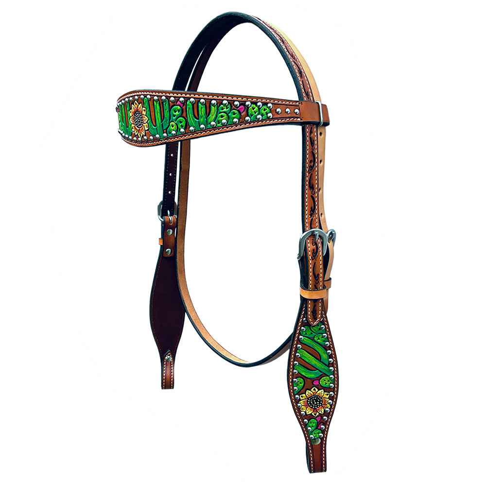 Bar H Equine Genuine Western American Leather Horse Premium Headstall & Breast Collar Set