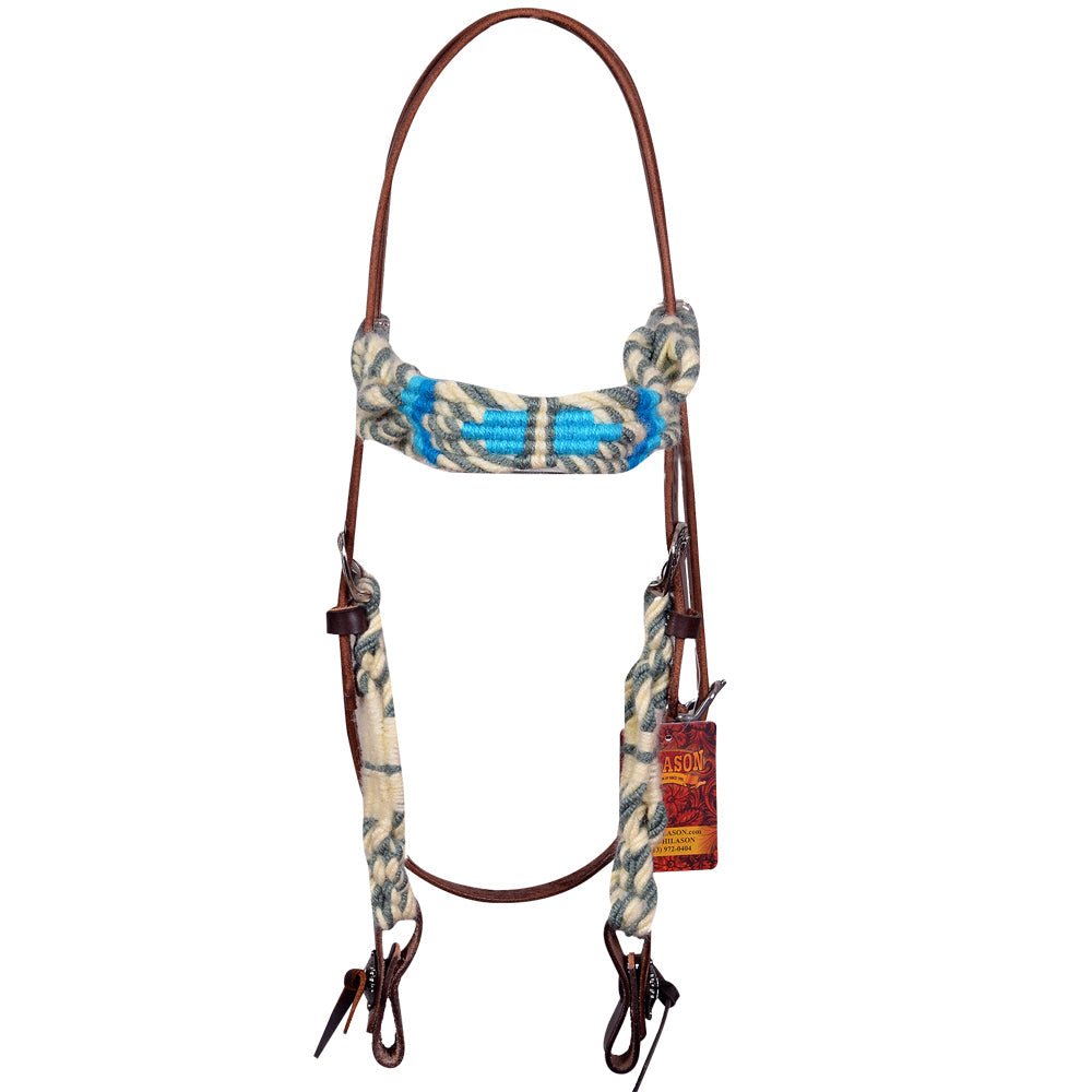 HILASON Western Wool Headstall & Breast Collar Tack Set Grey Turquoise | Leather for Horses