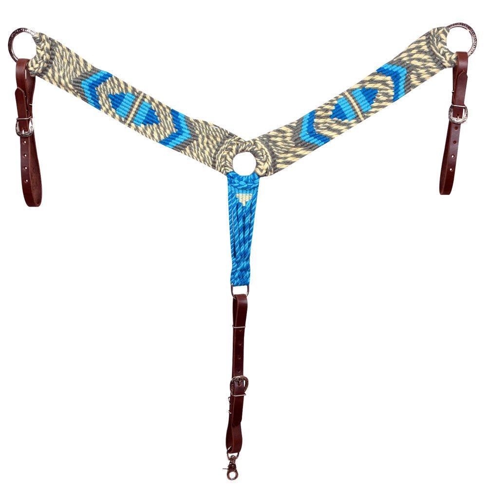 HILASON Western Wool Headstall & Breast Collar Tack Set Grey Turquoise | Leather for Horses