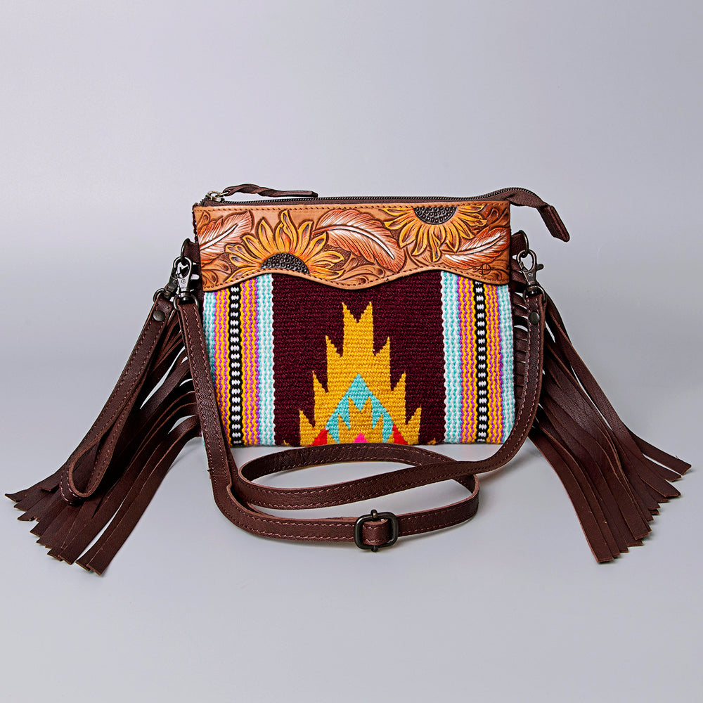 American Darling Crossbody Hand Tooled Saddle Blanket Genuine Leather