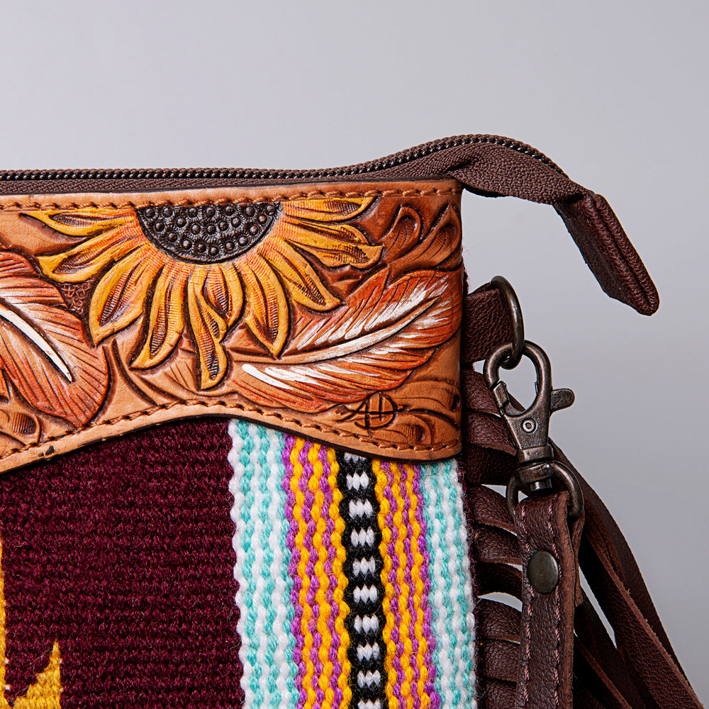 American Darling Crossbody Hand Tooled Saddle Blanket Genuine Leather
