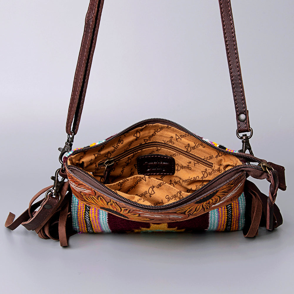 American Darling Crossbody Hand Tooled Saddle Blanket Genuine Leather