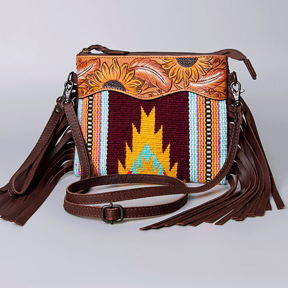 American Darling Crossbody Hand Tooled Saddle Blanket Genuine Leather
