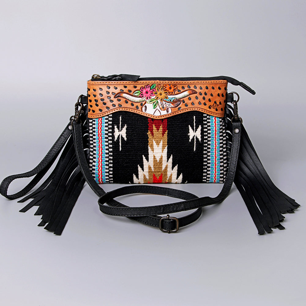 American Darling Crossbody Hand Tooled Saddle Blanket Genuine Leather