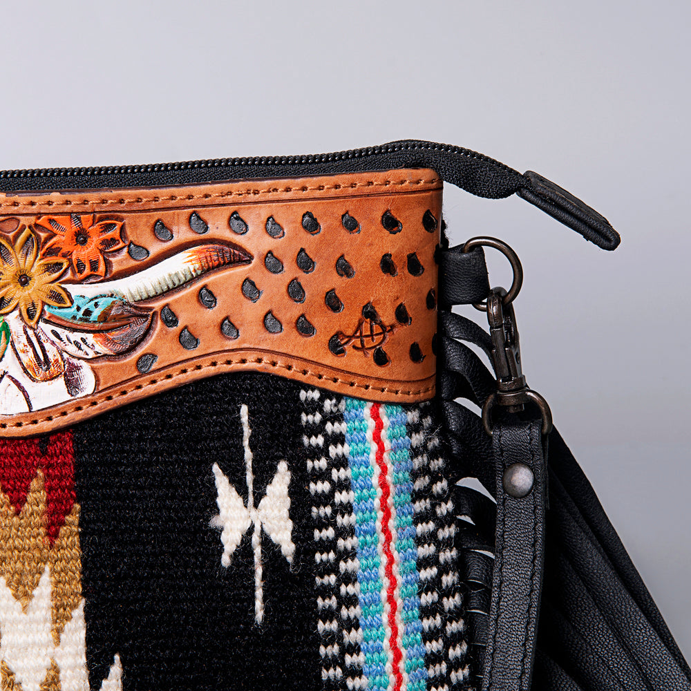 American Darling Crossbody Hand Tooled Saddle Blanket Genuine Leather