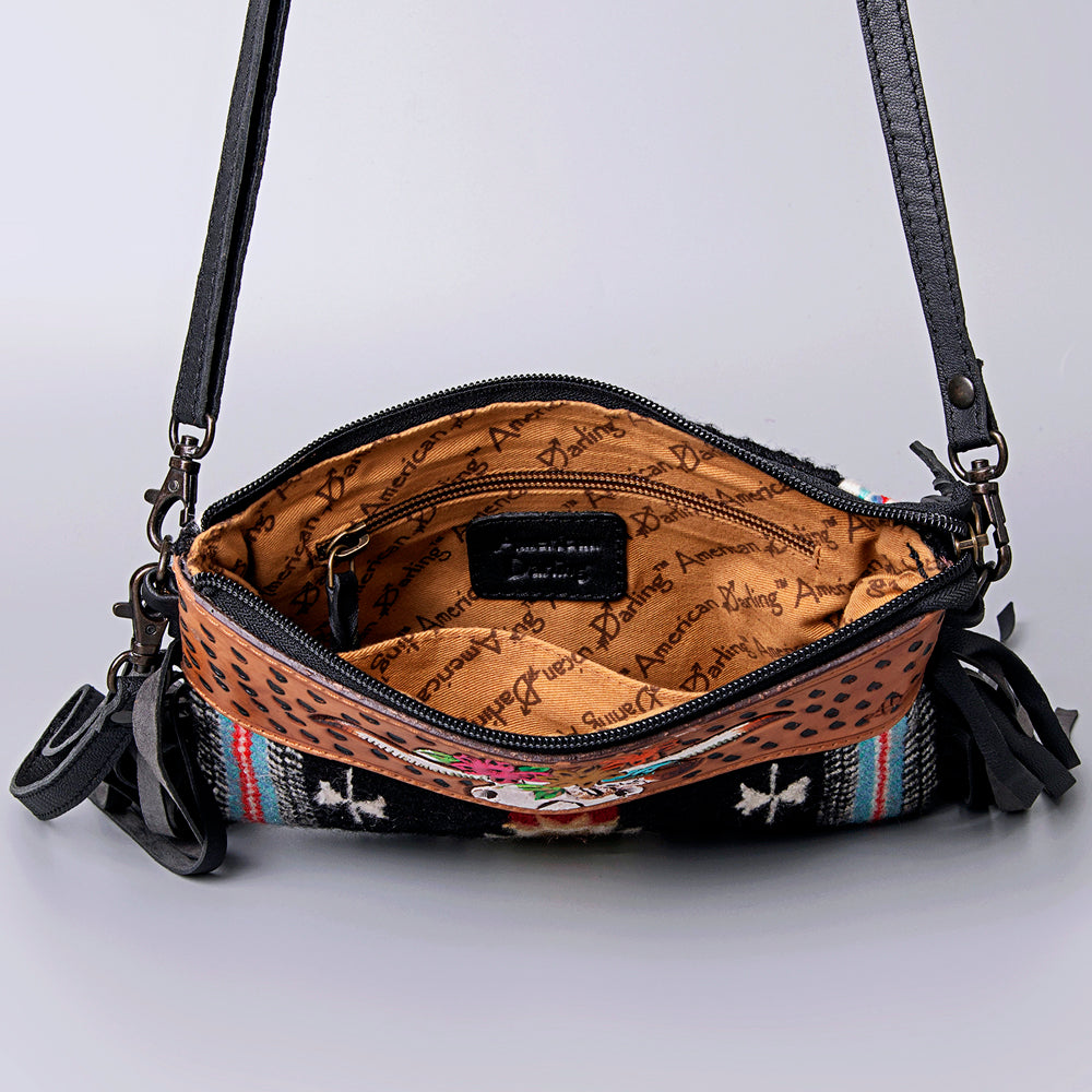 American Darling Crossbody Hand Tooled Saddle Blanket Genuine Leather