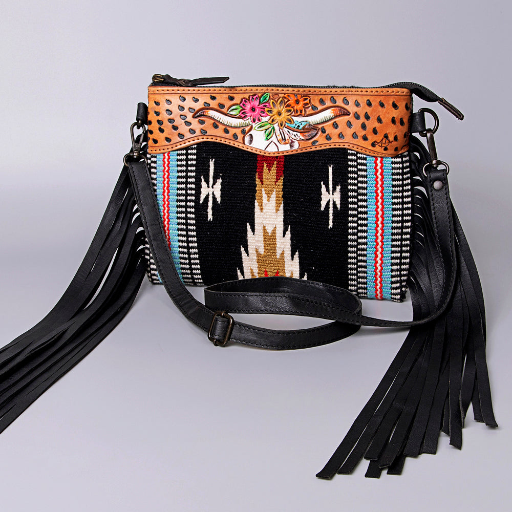 American Darling Crossbody Hand Tooled Saddle Blanket Genuine Leather