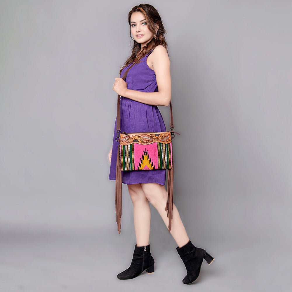 American Darling Crossbody Hand Tooled Saddle Blanket Genuine Leather