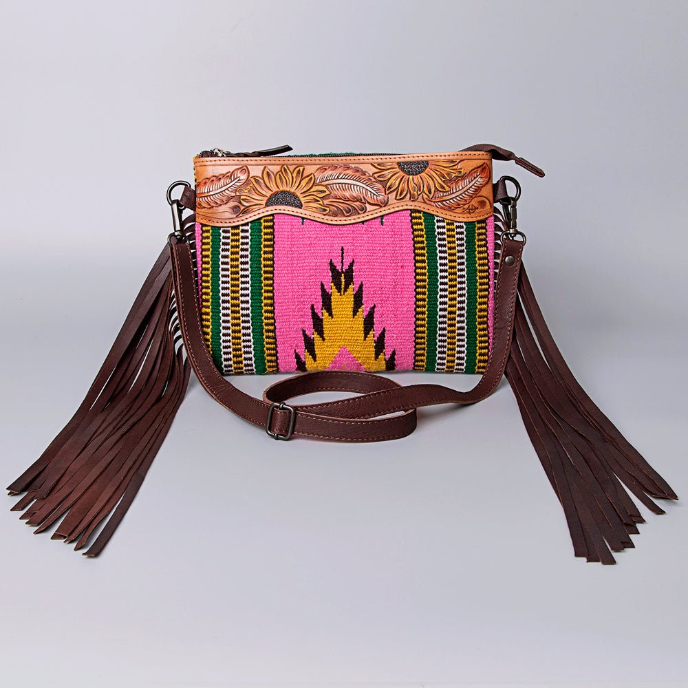 American Darling Crossbody Hand Tooled Saddle Blanket Genuine Leather