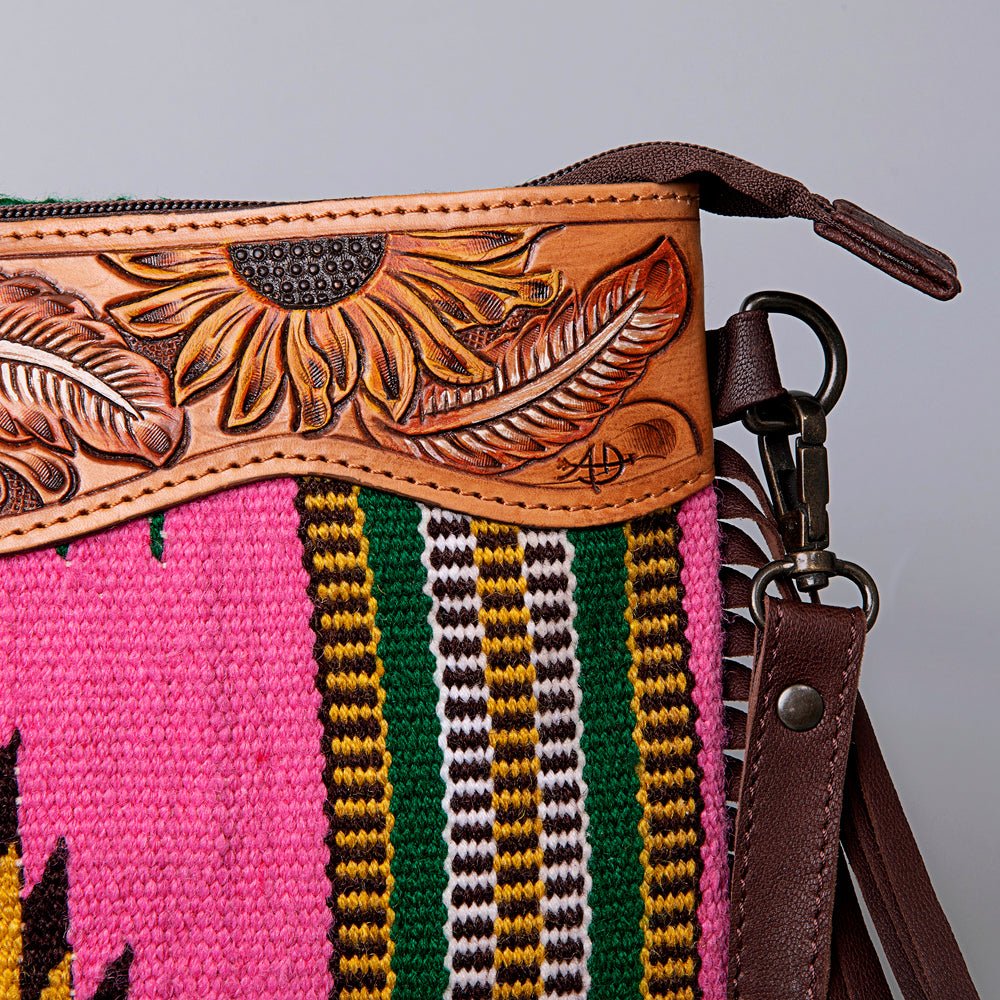 American Darling Crossbody Hand Tooled Saddle Blanket Genuine Leather