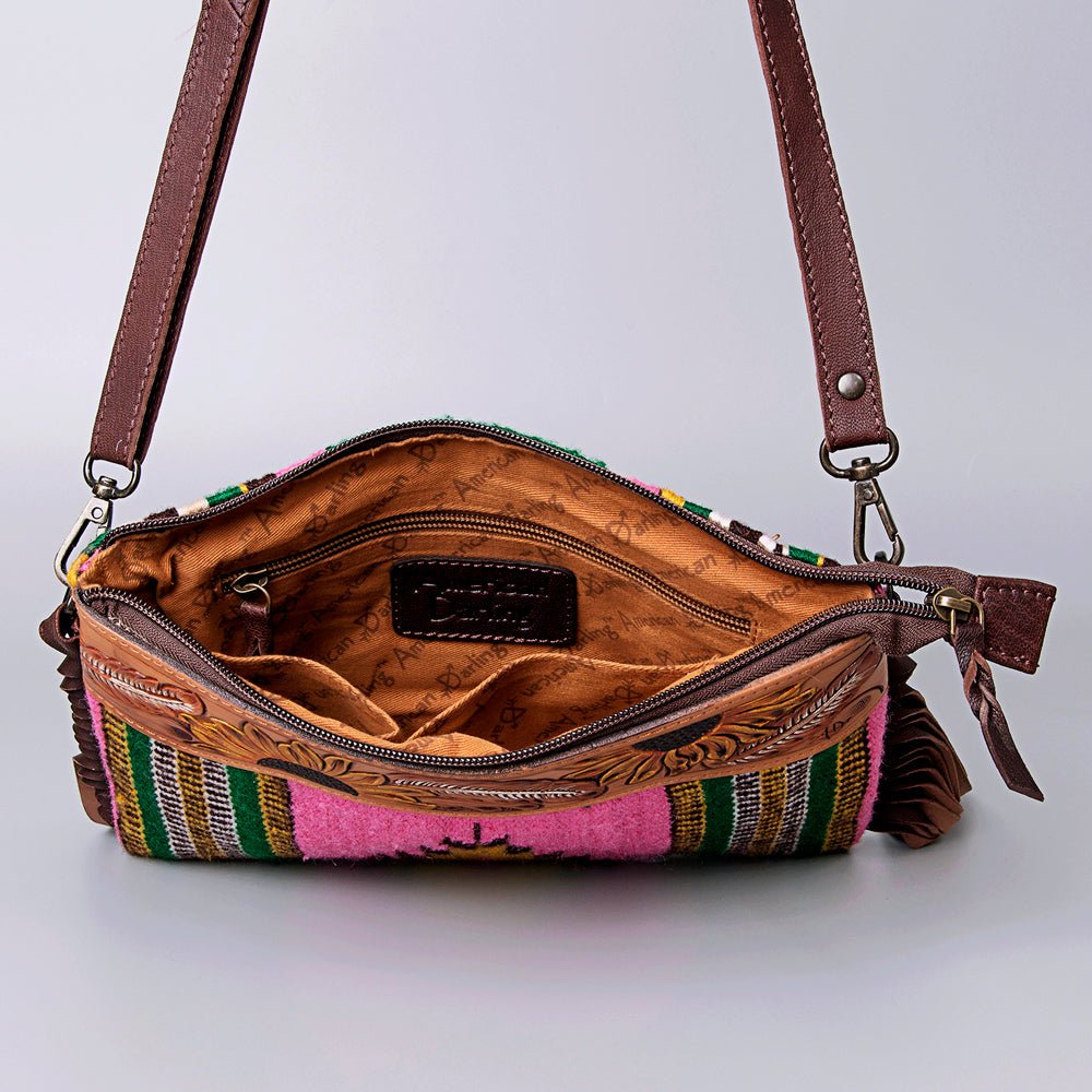 American Darling Crossbody Hand Tooled Saddle Blanket Genuine Leather