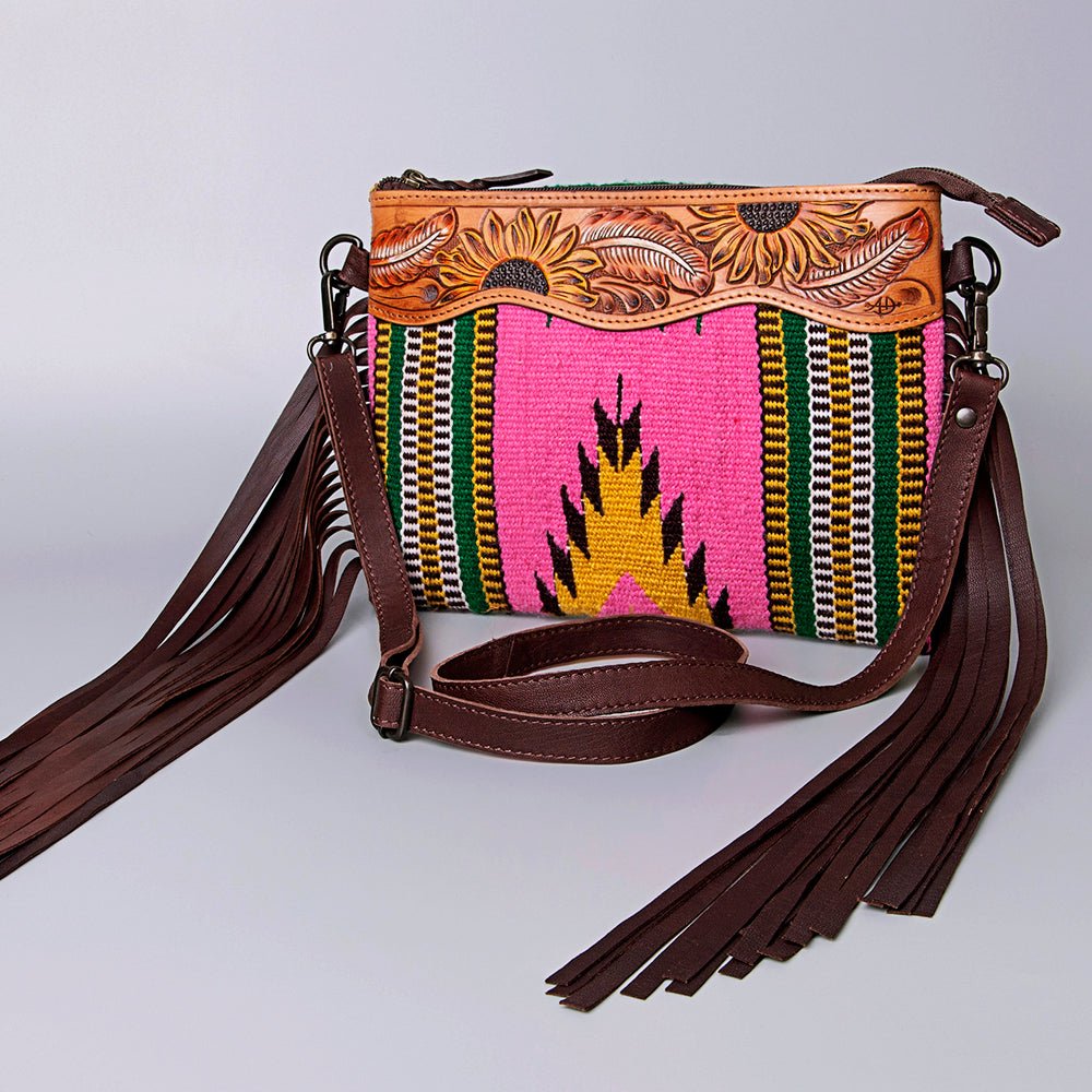 American Darling Crossbody Hand Tooled Saddle Blanket Genuine Leather