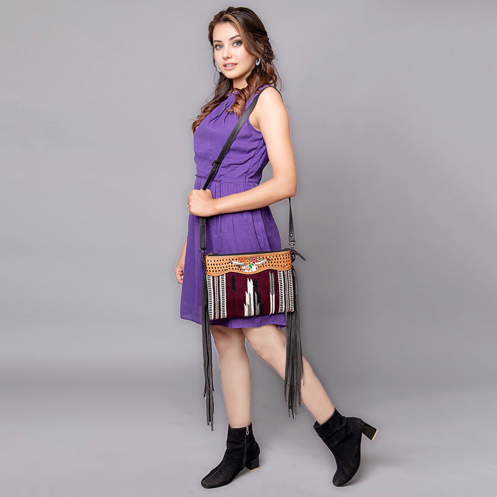 American Darling Crossbody Hand Tooled Saddle Blanket Genuine Leather