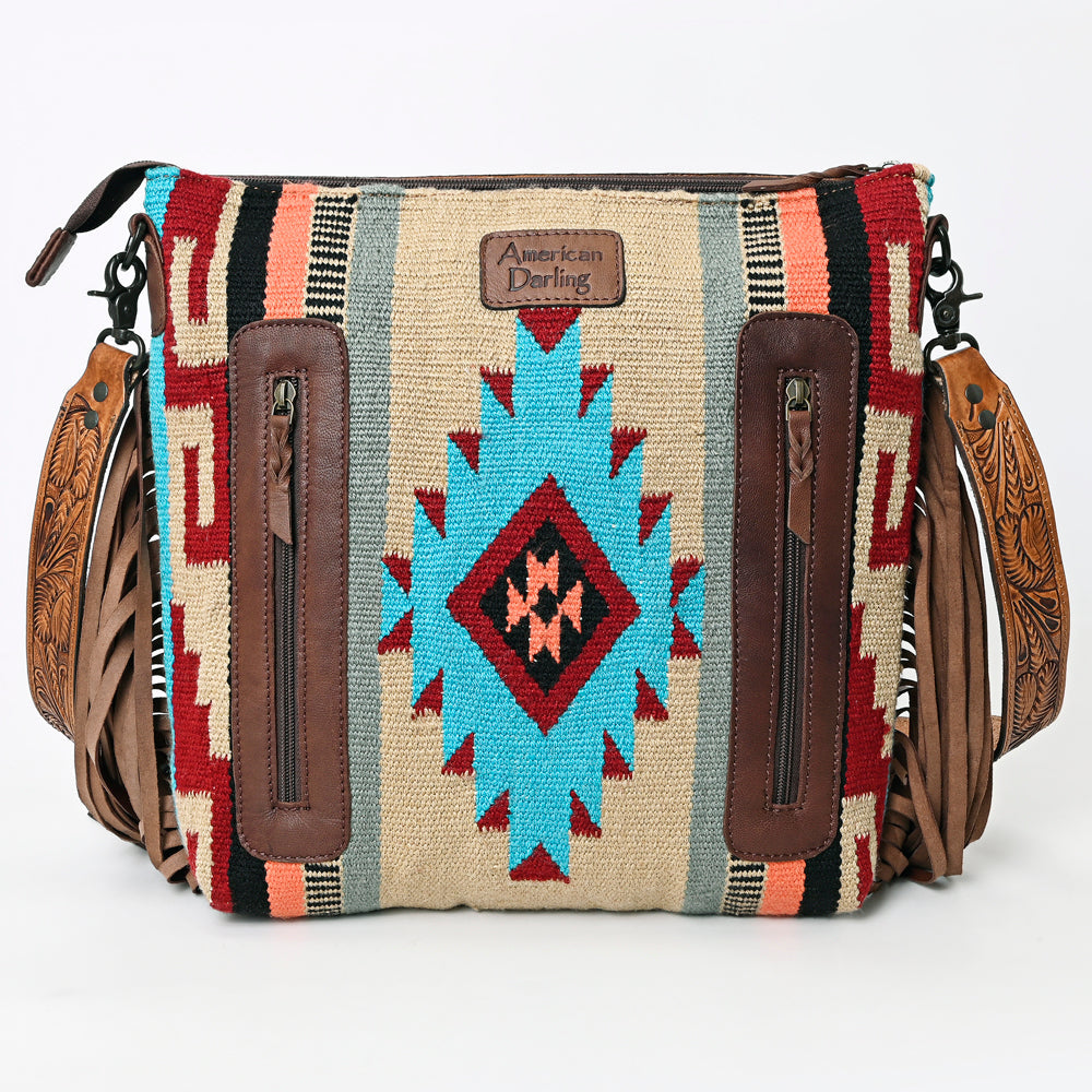 American Darling Hand-Tooled Saddle Blanket Leather Crossbody Bag