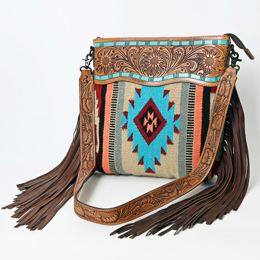 American Darling Hand-Tooled Saddle Blanket Leather Crossbody Bag