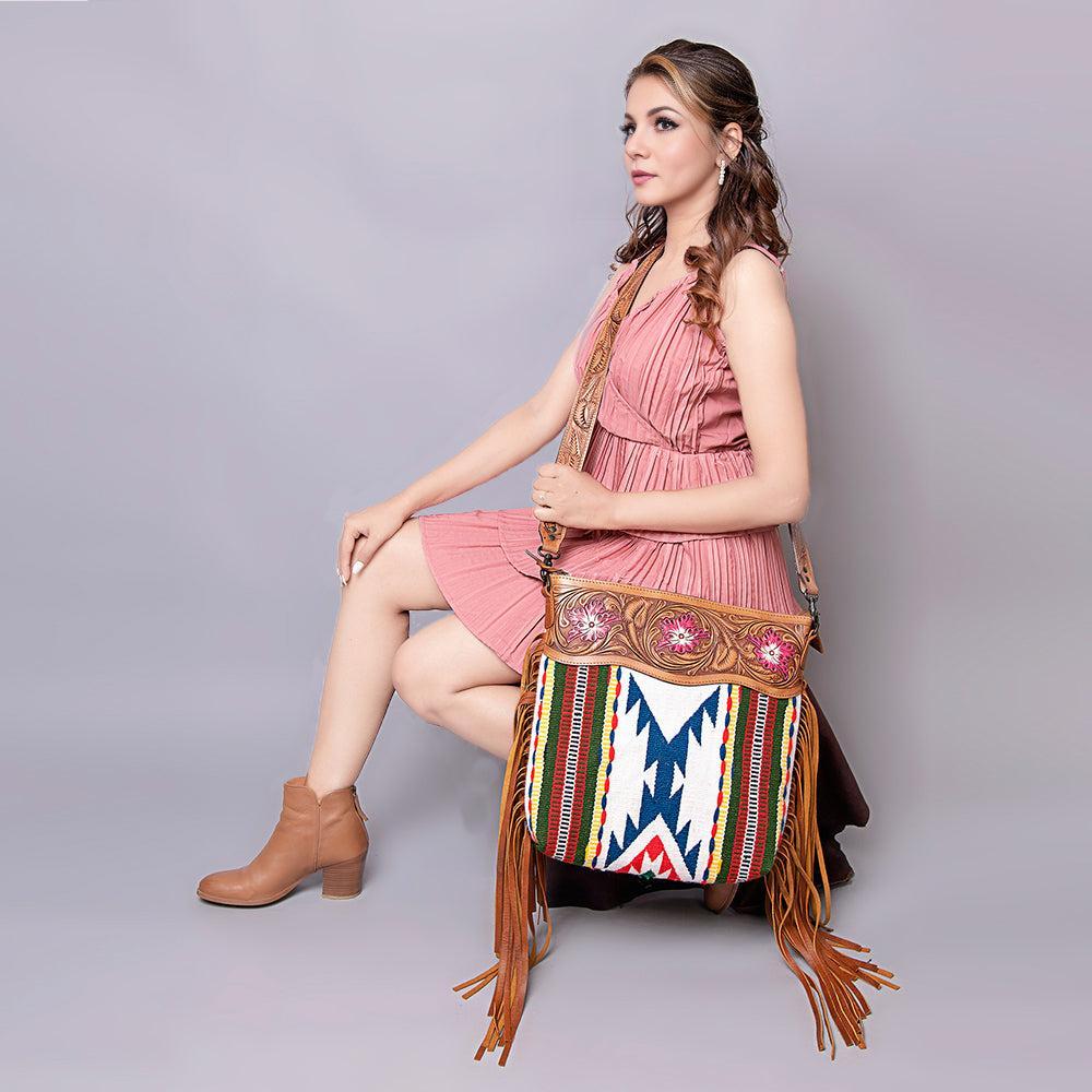 American Darling Hand-Tooled Saddle Blanket Leather Crossbody Bag