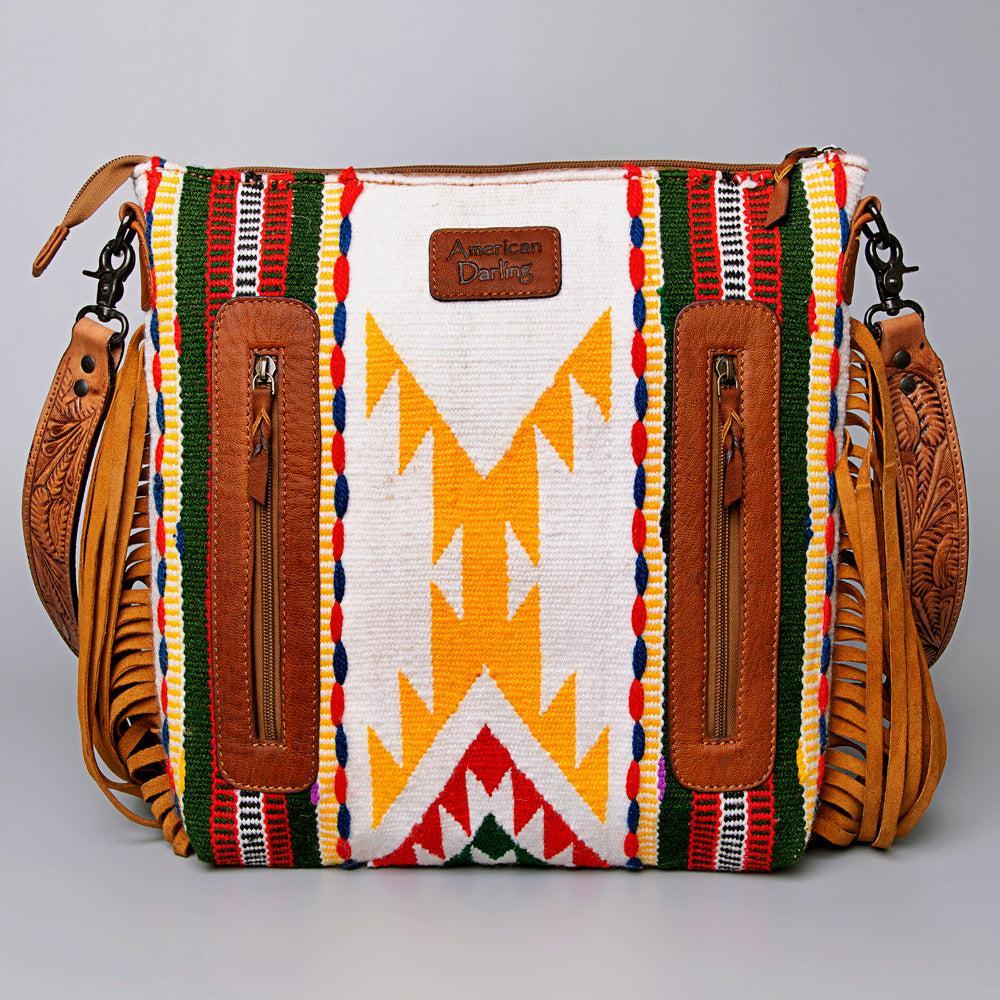 American Darling Hand-Tooled Saddle Blanket Leather Crossbody Bag