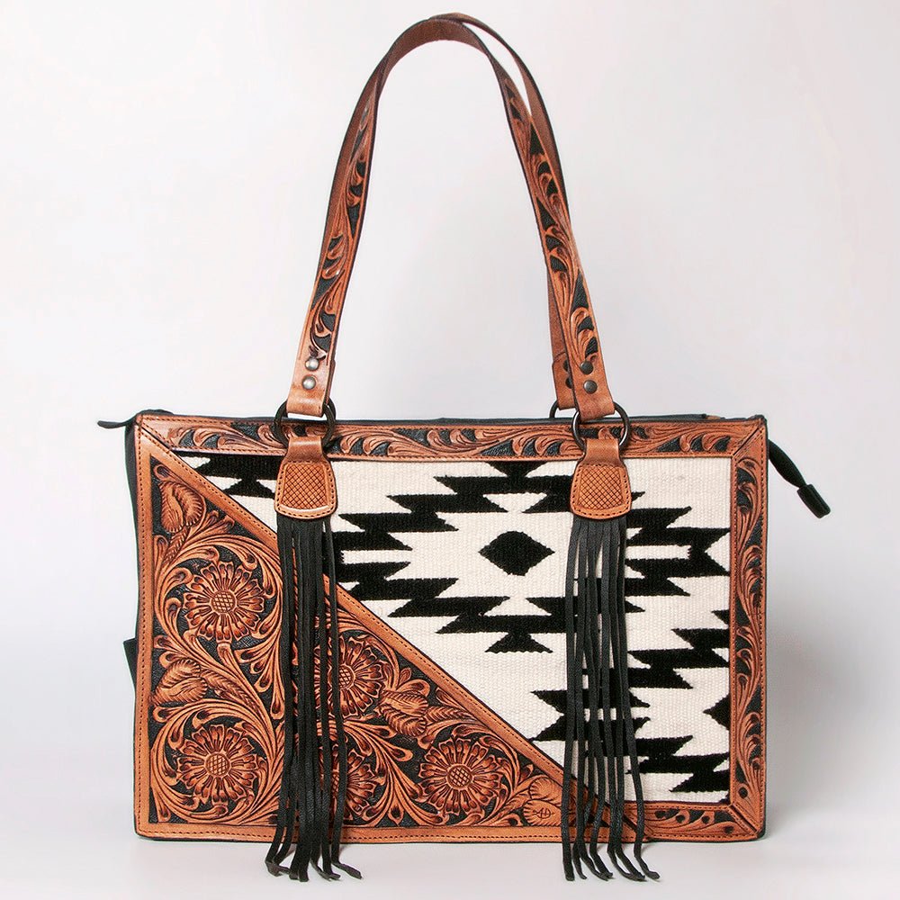 American Darling Tote Hand Tooled Saddle Blanket Genuine Leather