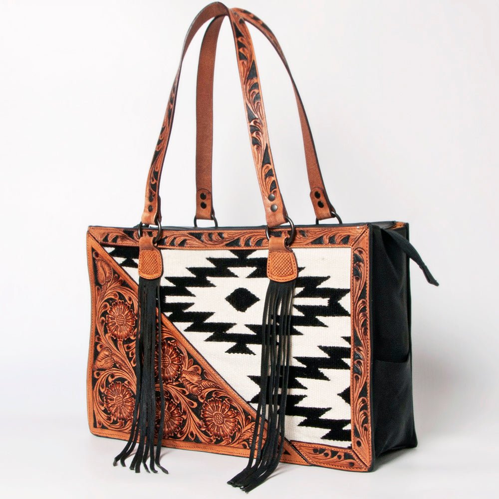 American Darling Tote Hand Tooled Saddle Blanket Genuine Leather