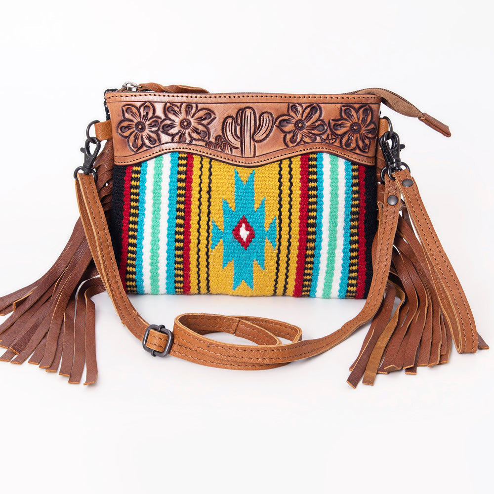 American Darling Crossbody Hand Tooled Saddle Blanket Genuine Leather