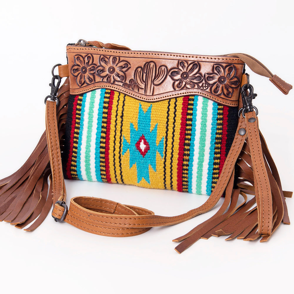 American Darling Crossbody Hand Tooled Saddle Blanket Genuine Leather