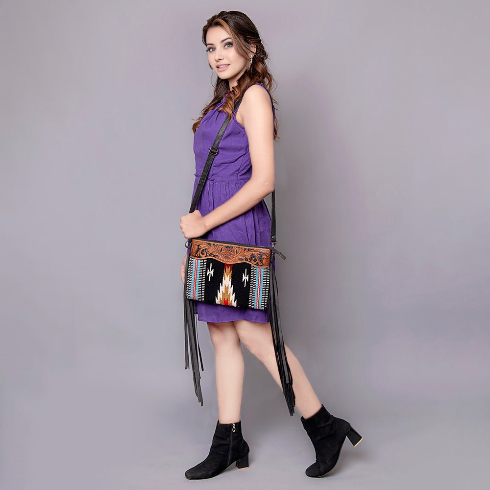 American Darling Crossbody Hand Tooled Saddle Blanket Genuine Leather