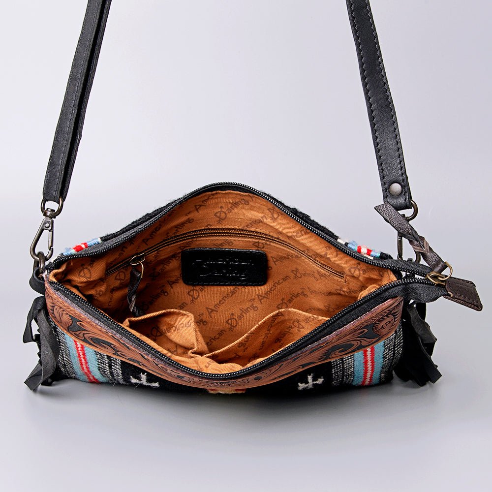 American Darling Crossbody Hand Tooled Saddle Blanket Genuine Leather