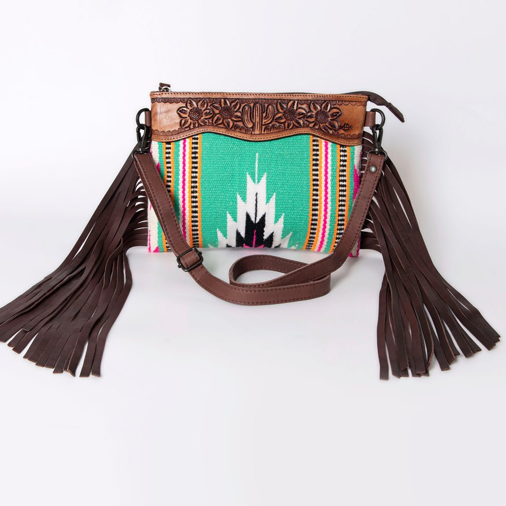 American Darling Crossbody Hand Tooled Saddle Blanket Genuine Leather
