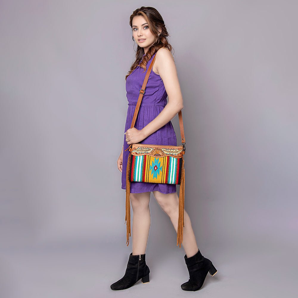 American Darling Crossbody Hand Tooled Saddle Blanket Genuine Leather