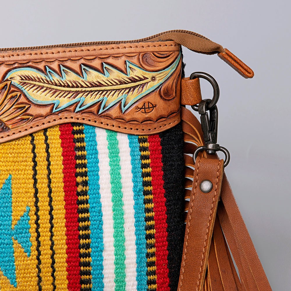 American Darling Crossbody Hand Tooled Saddle Blanket Genuine Leather