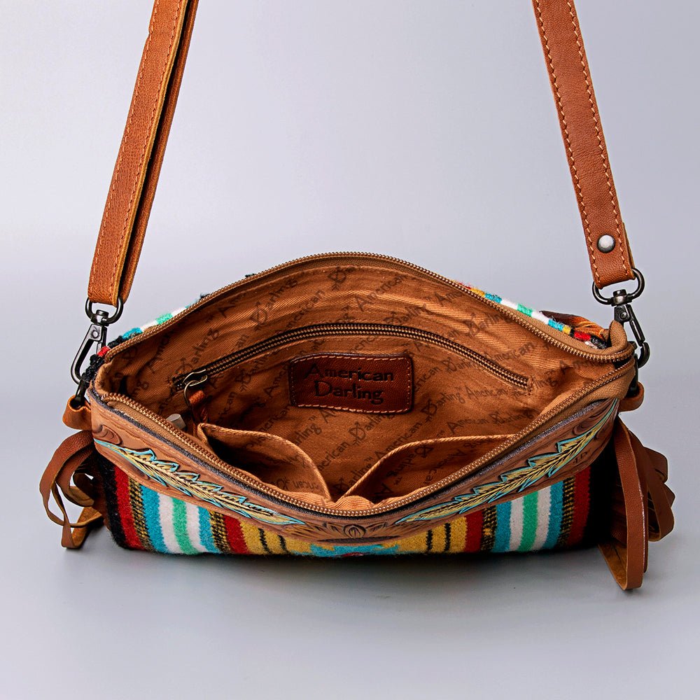 American Darling Crossbody Hand Tooled Saddle Blanket Genuine Leather