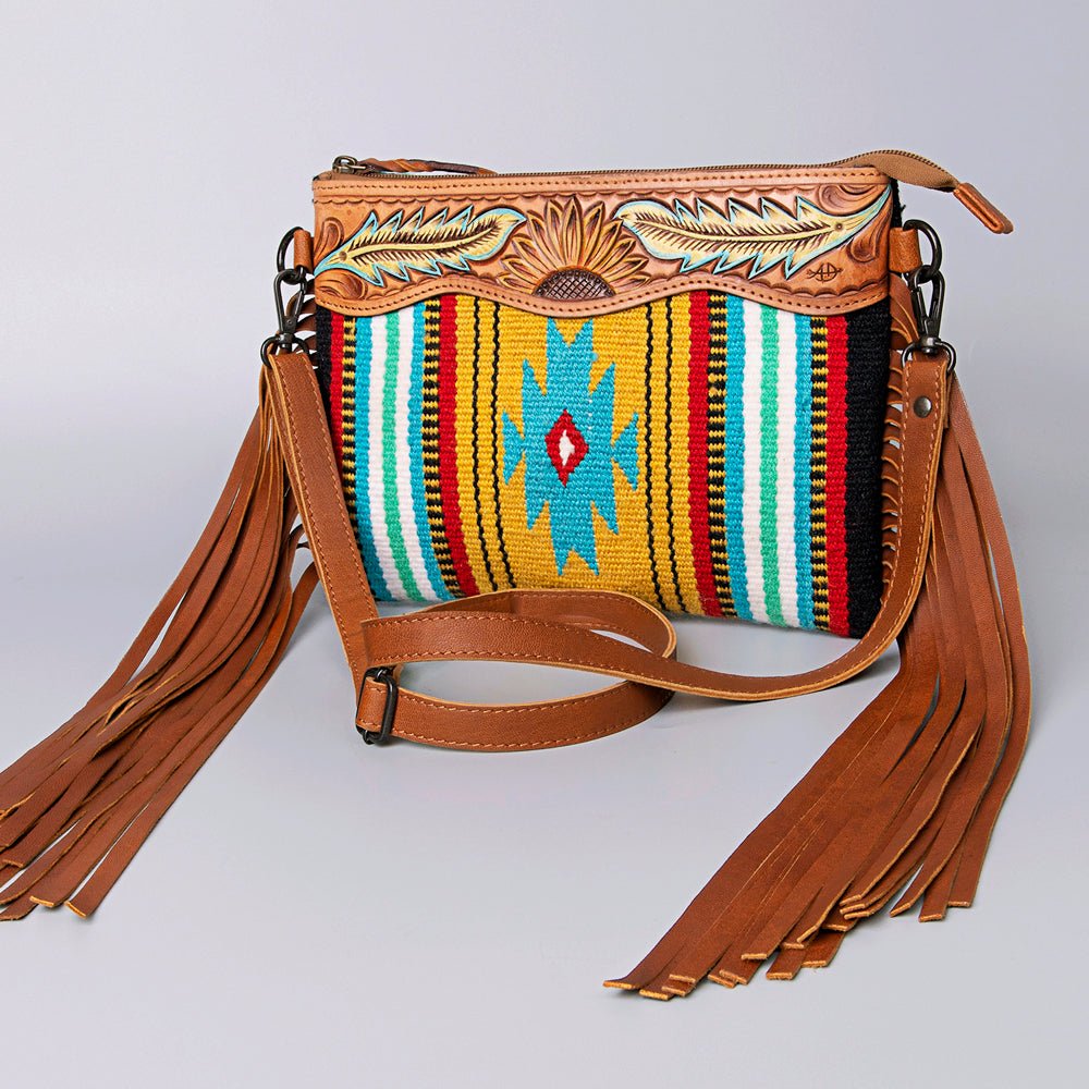 American Darling Crossbody Hand Tooled Saddle Blanket Genuine Leather