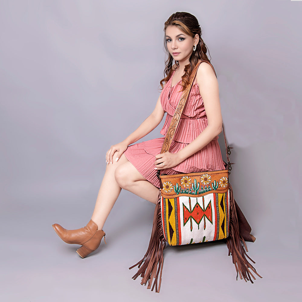 American Darling Hand-Tooled Saddle Blanket Leather Crossbody Bag