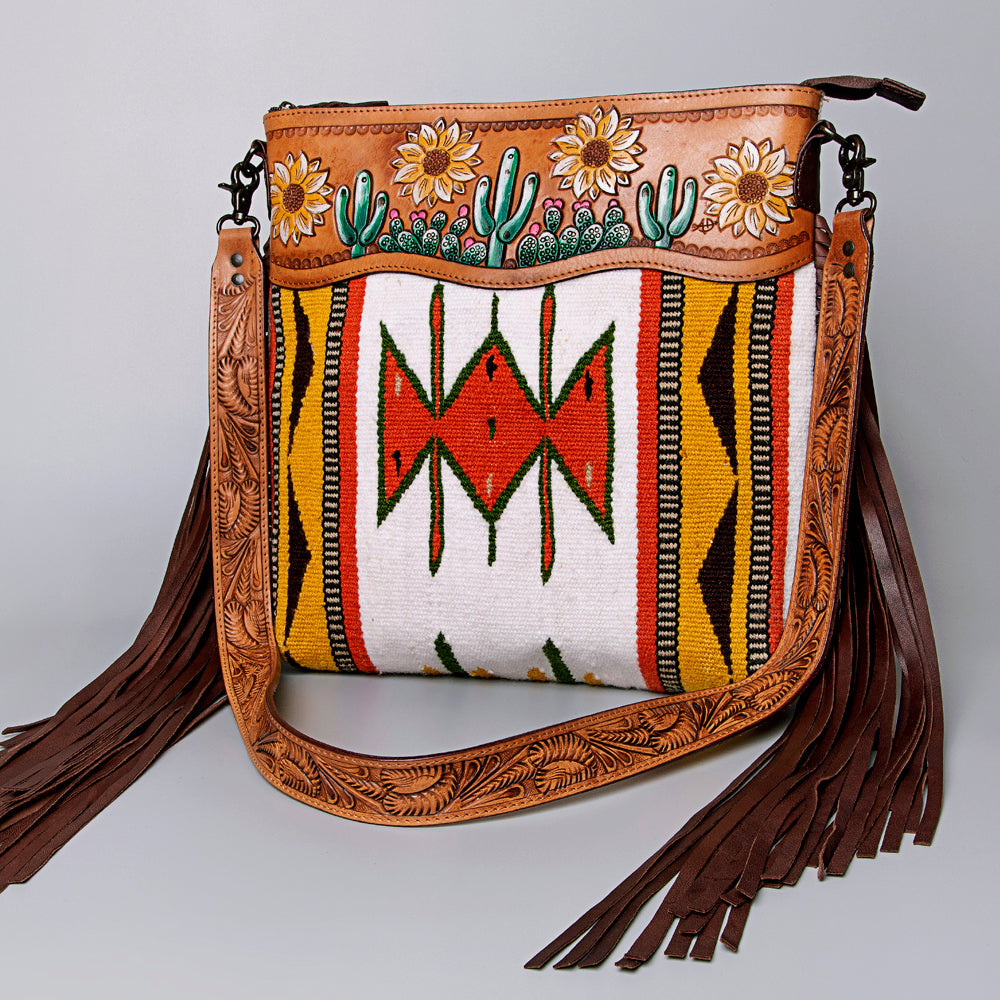 American Darling Hand-Tooled Saddle Blanket Leather Crossbody Bag