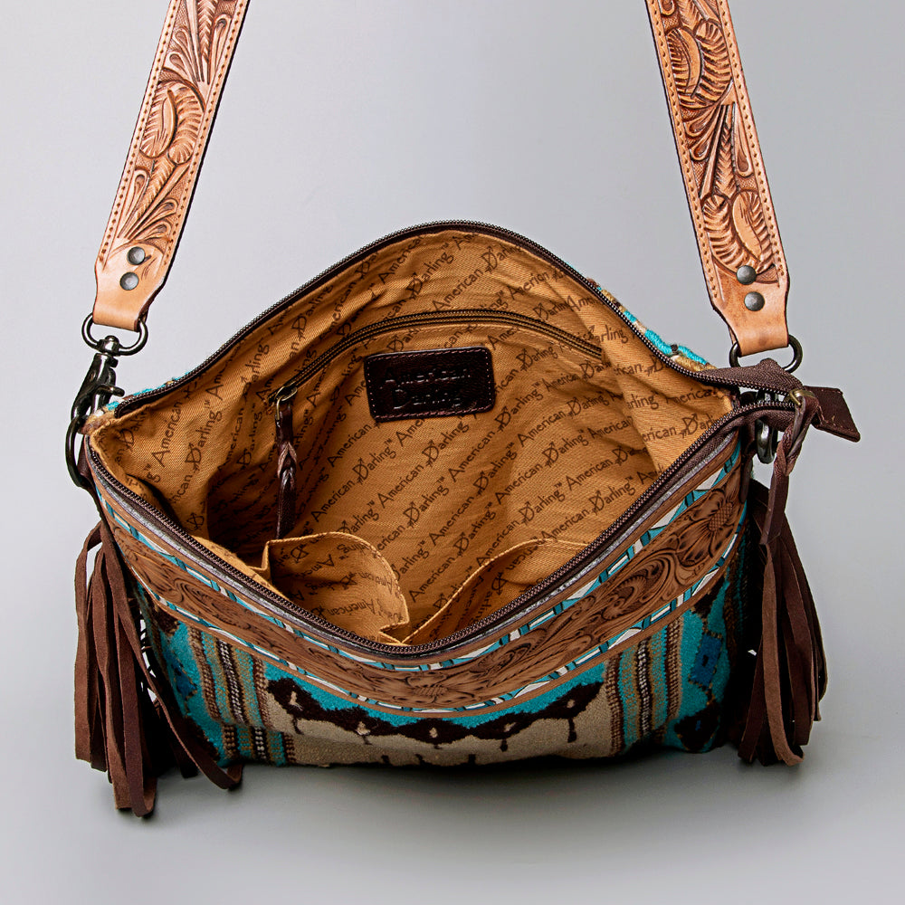 American Darling Hand-Tooled Saddle Blanket Leather Crossbody Bag