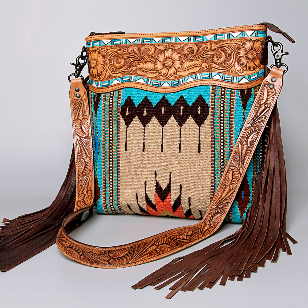 American Darling Hand-Tooled Saddle Blanket Leather Crossbody Bag