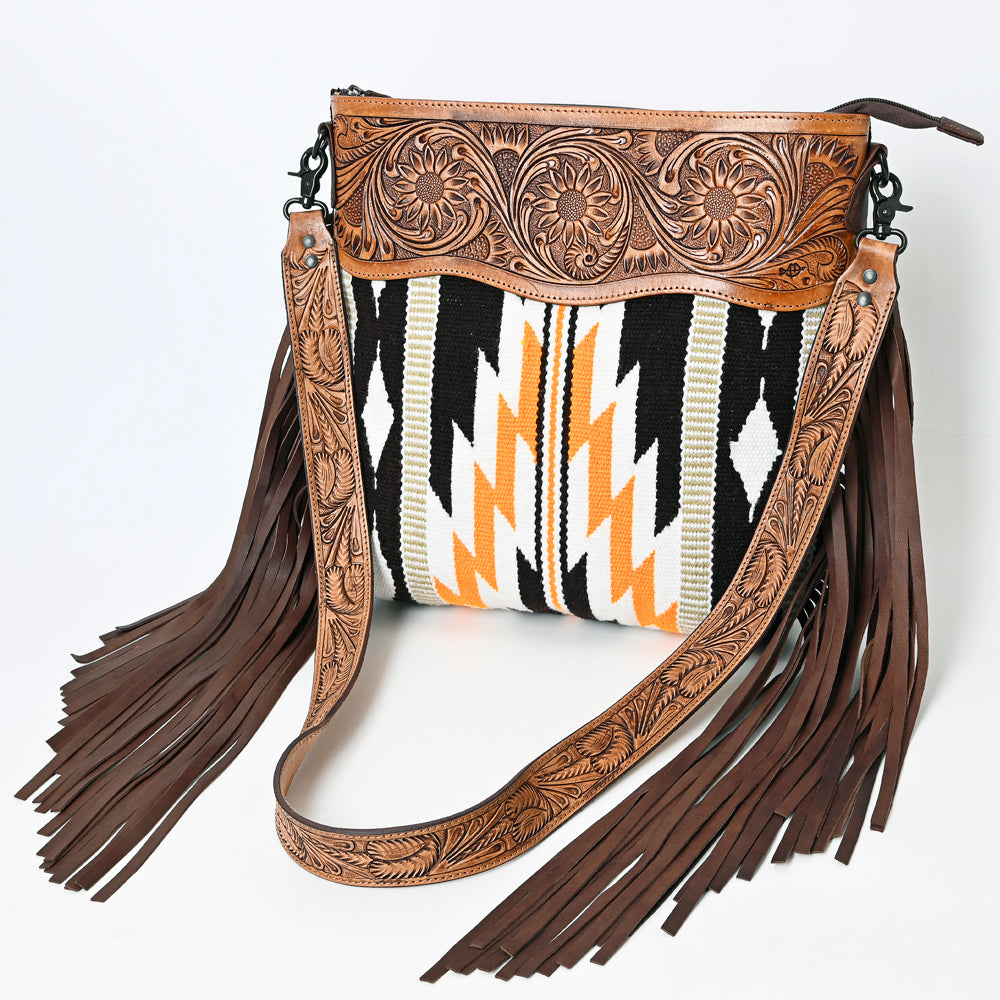 American Darling Hand-Tooled Saddle Blanket Leather Crossbody Bag