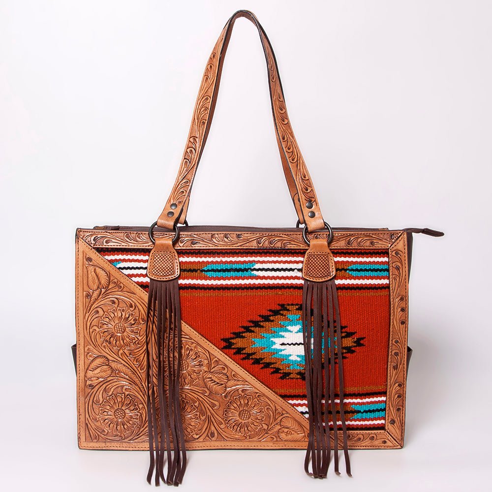 American Darling Tote Hand Tooled Saddle Blanket Genuine Leather