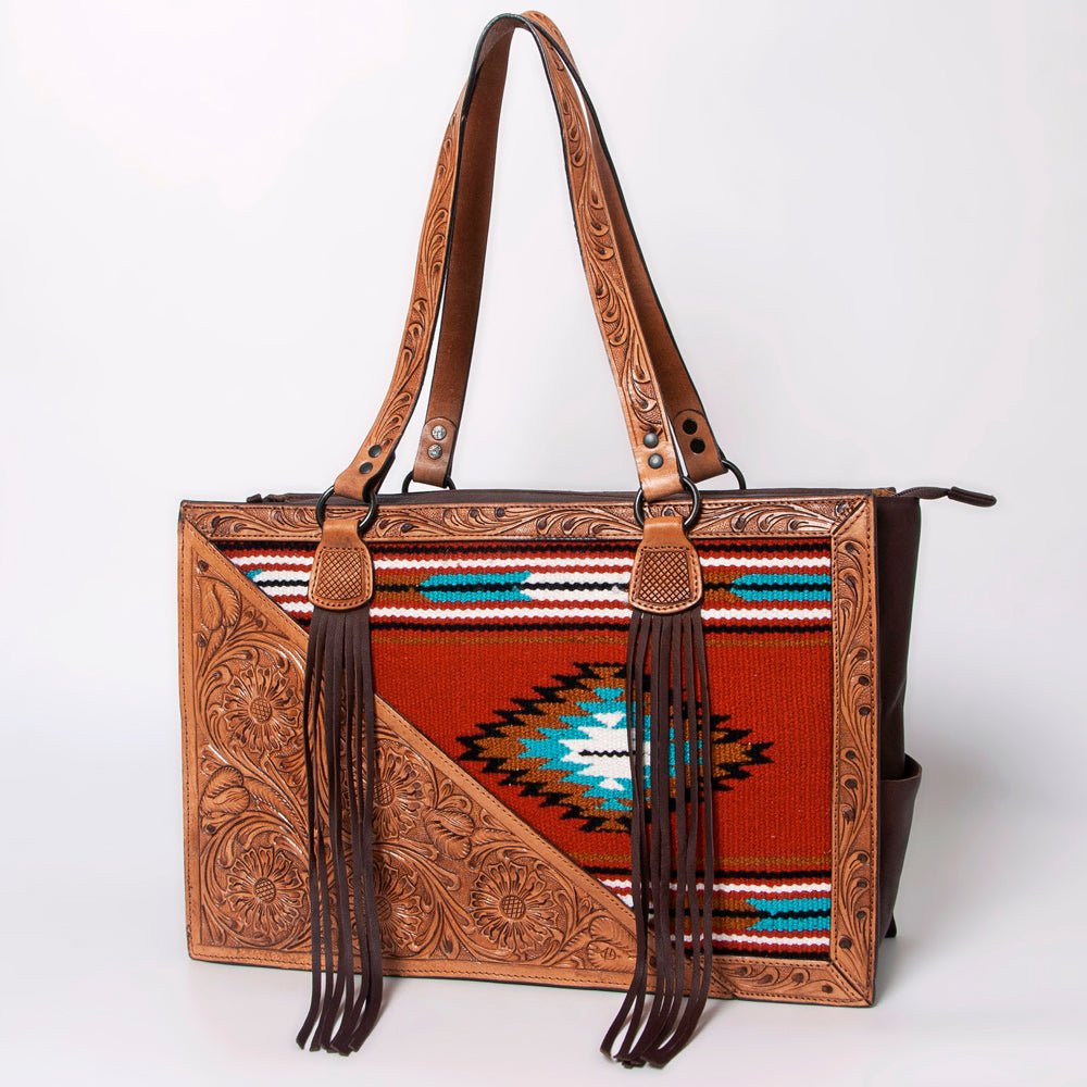 American Darling Tote Hand Tooled Saddle Blanket Genuine Leather