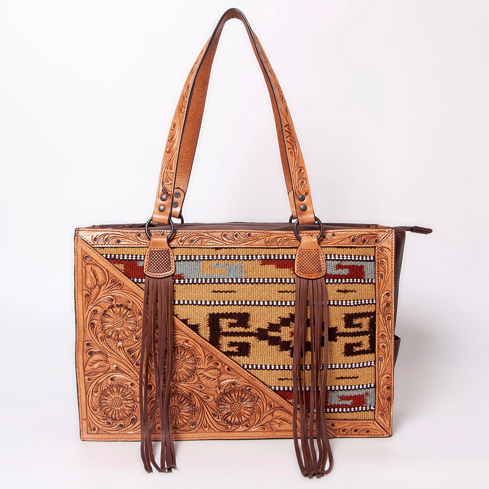 American Darling Tote Hand Tooled Saddle Blanket Genuine Leather