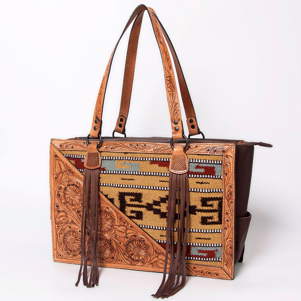 American Darling Tote Hand Tooled Saddle Blanket Genuine Leather
