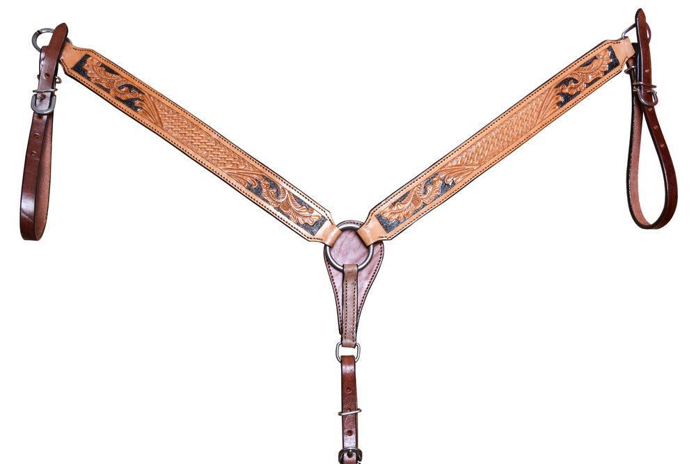 COMFYTACK By Hilason Western Horse Leather Breast Collar Headstall Set Side Buck Stitch Tan