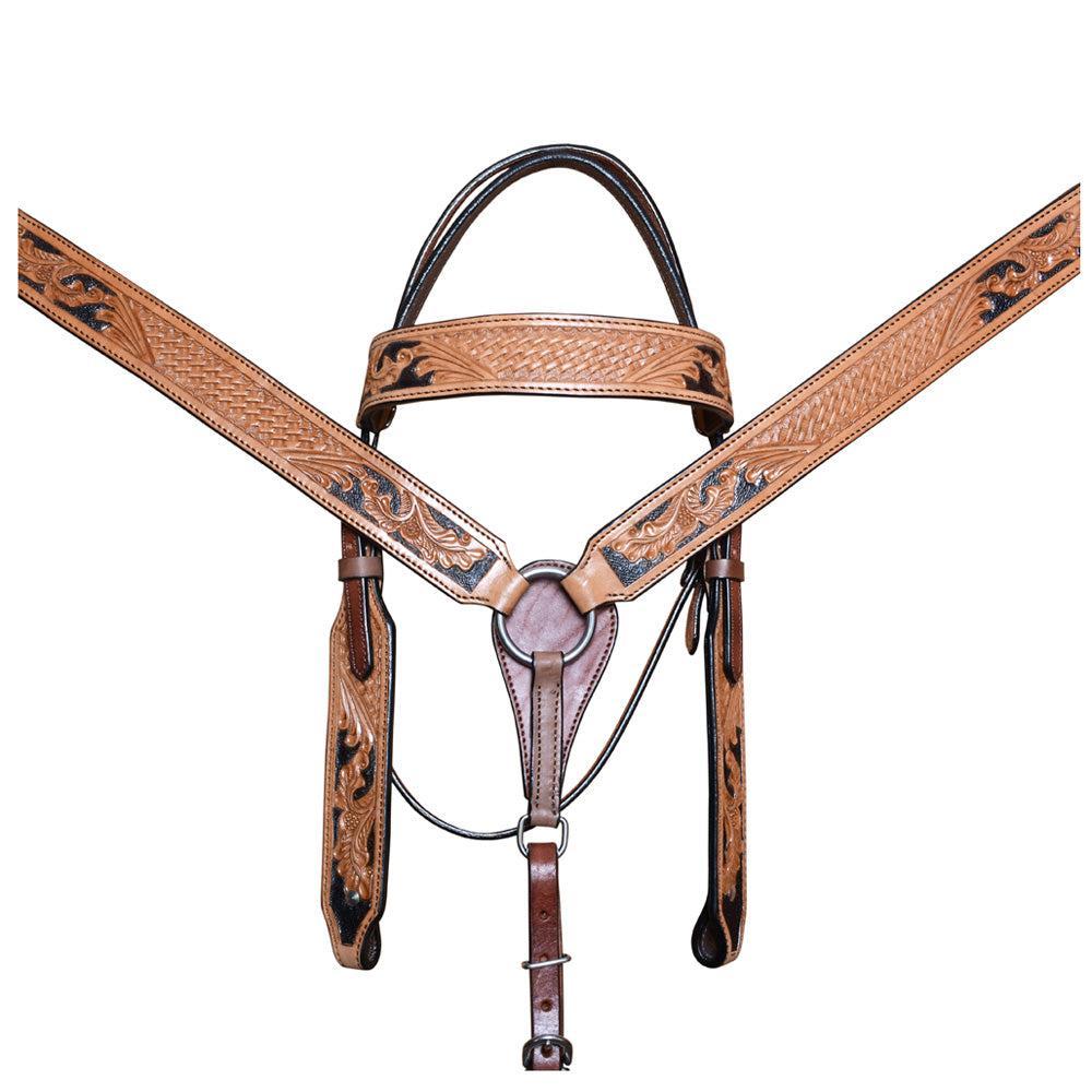COMFYTACK By Hilason Western Horse Leather Breast Collar Headstall Set Side Buck Stitch Tan