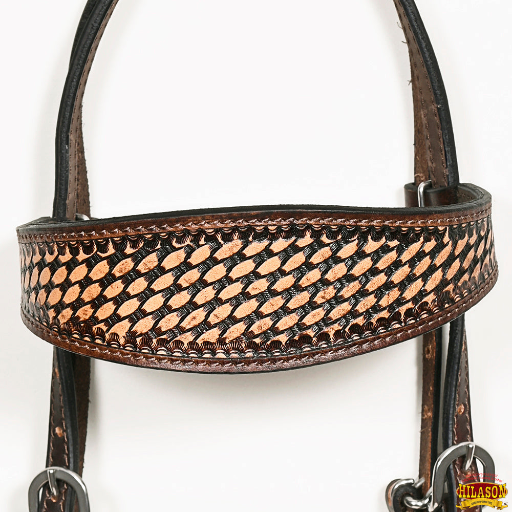 Hilason Western Horse Basket Hand Tooled American Leather Headstall Brown