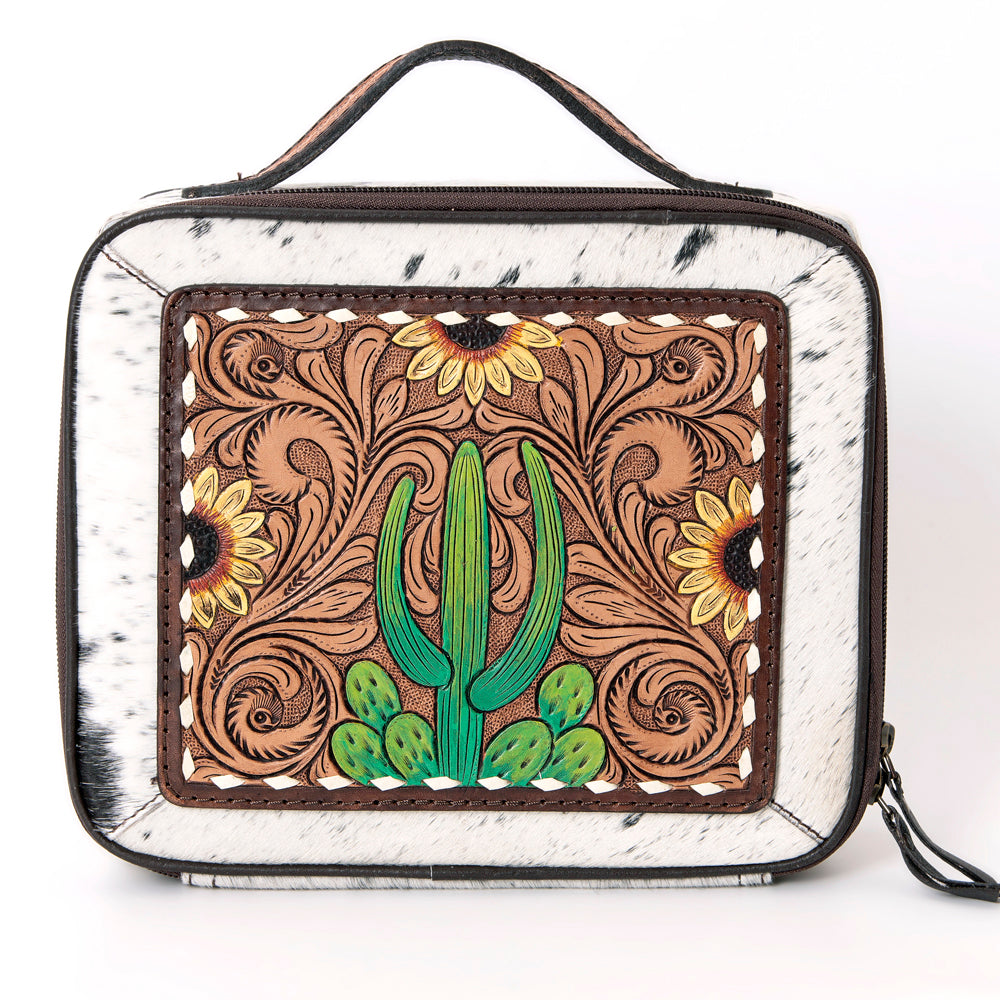 American Darling Jewelry Case Hand Tooled Hair-On Genuine Leather