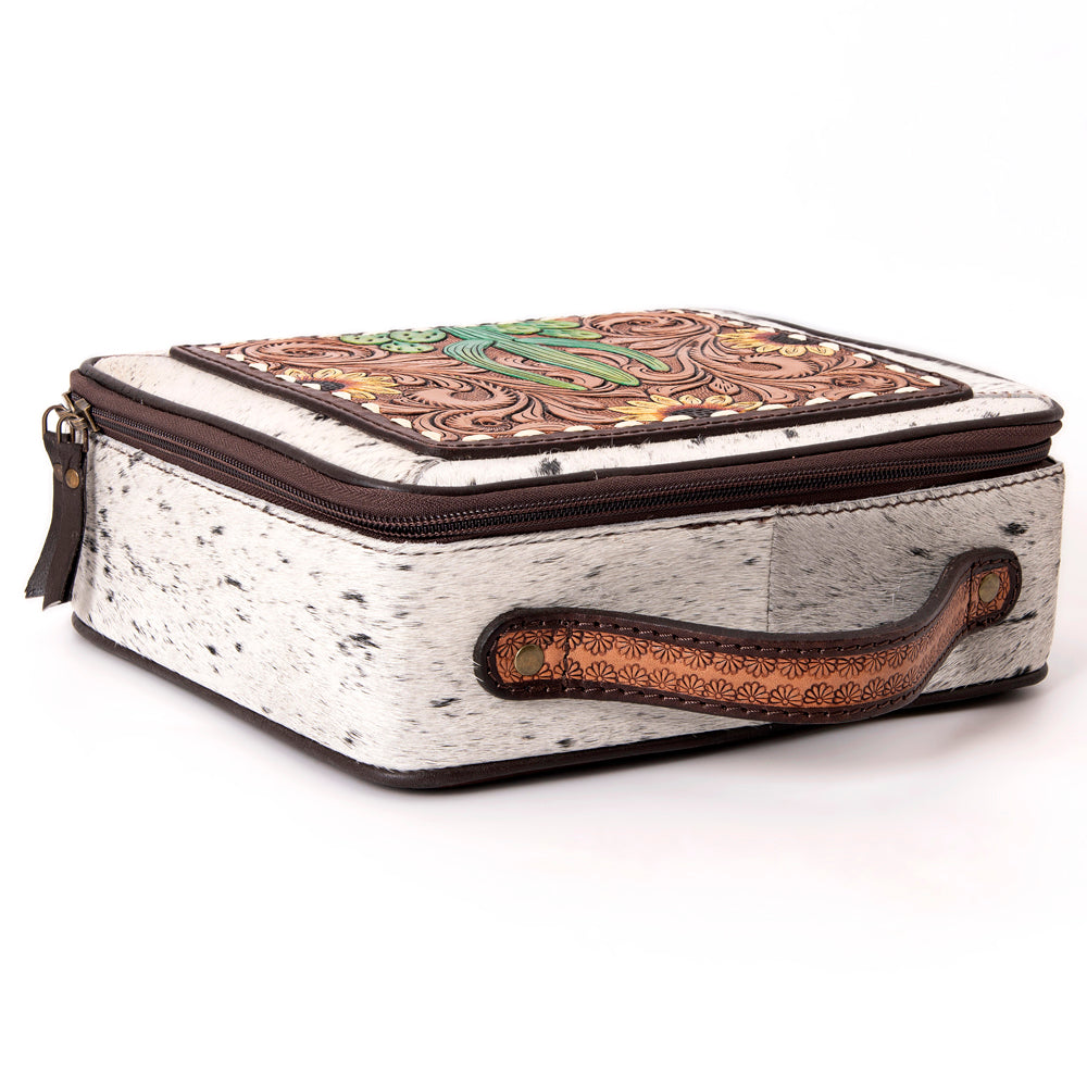 American Darling Jewelry Case Hand Tooled Hair-On Genuine Leather